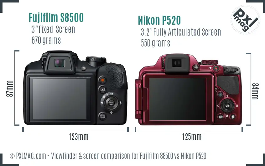 Fujifilm S8500 vs Nikon P520 Screen and Viewfinder comparison