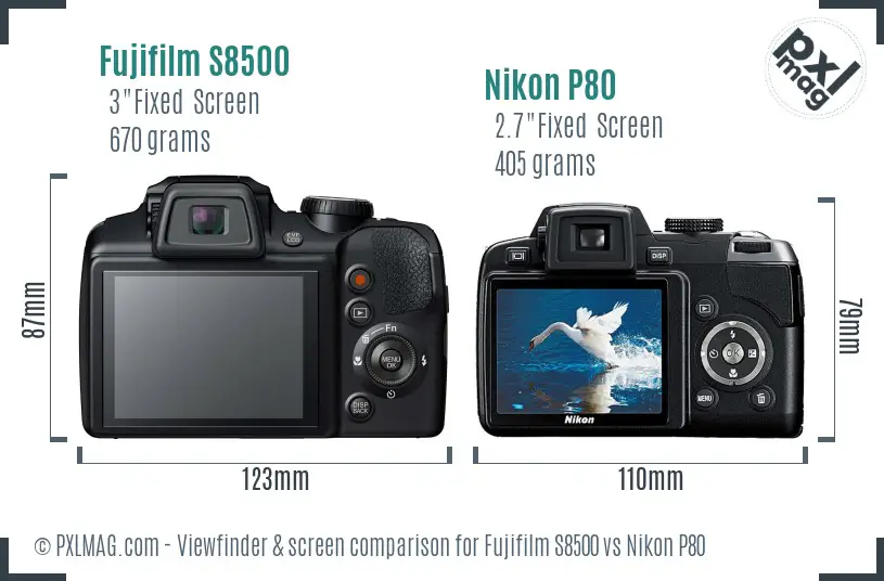 Fujifilm S8500 vs Nikon P80 Screen and Viewfinder comparison
