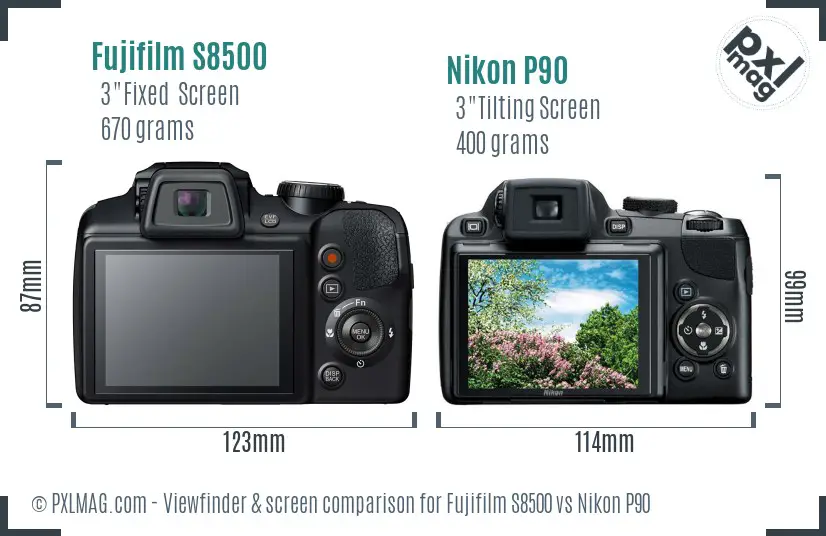 Fujifilm S8500 vs Nikon P90 Screen and Viewfinder comparison