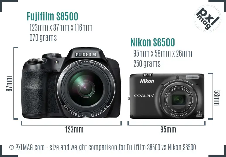 Fujifilm S8500 vs Nikon S6500 size comparison