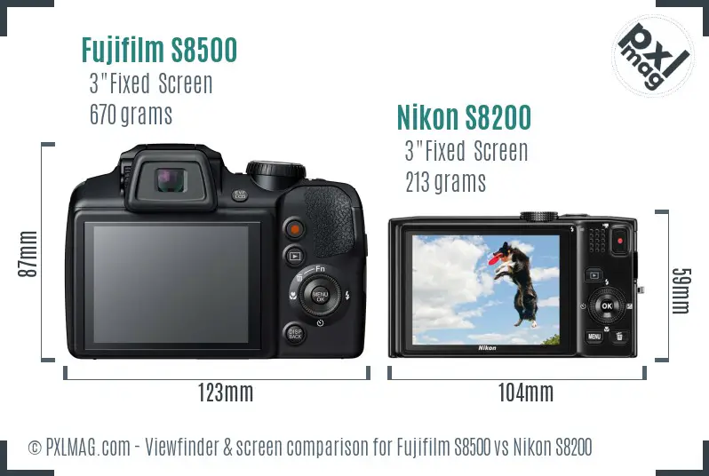 Fujifilm S8500 vs Nikon S8200 Screen and Viewfinder comparison