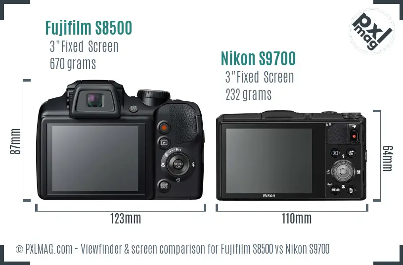 Fujifilm S8500 vs Nikon S9700 Screen and Viewfinder comparison