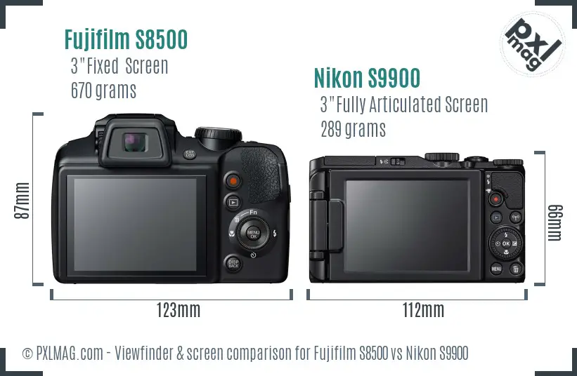 Fujifilm S8500 vs Nikon S9900 Screen and Viewfinder comparison