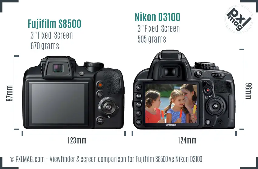 Fujifilm S8500 vs Nikon D3100 Screen and Viewfinder comparison
