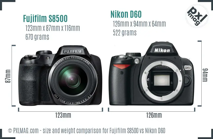 Fujifilm S8500 vs Nikon D60 size comparison
