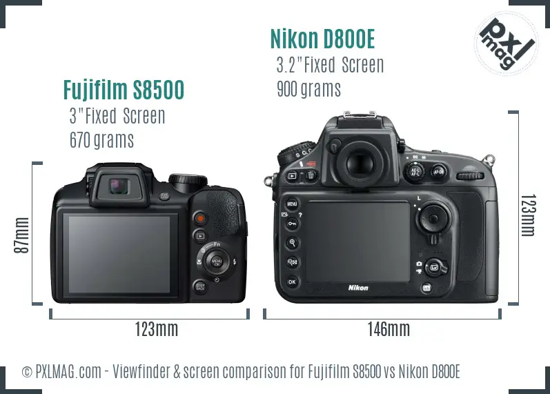 Fujifilm S8500 vs Nikon D800E Screen and Viewfinder comparison