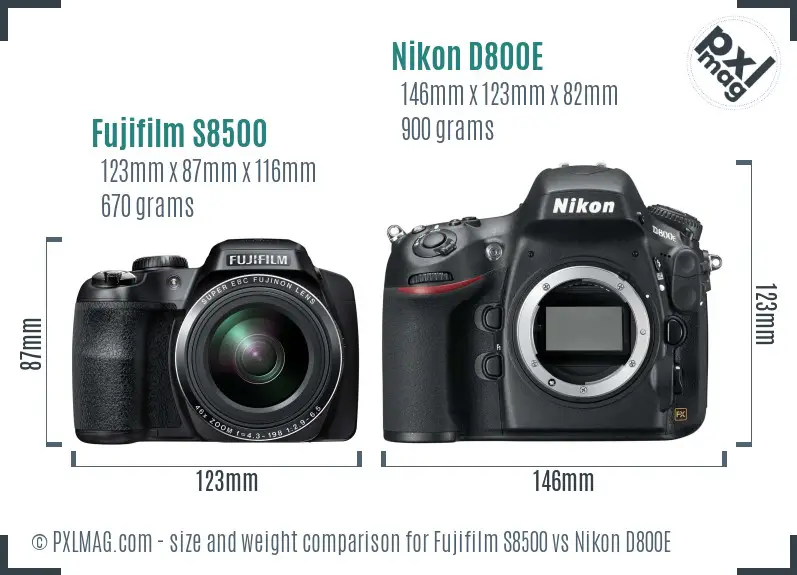 Fujifilm S8500 vs Nikon D800E size comparison