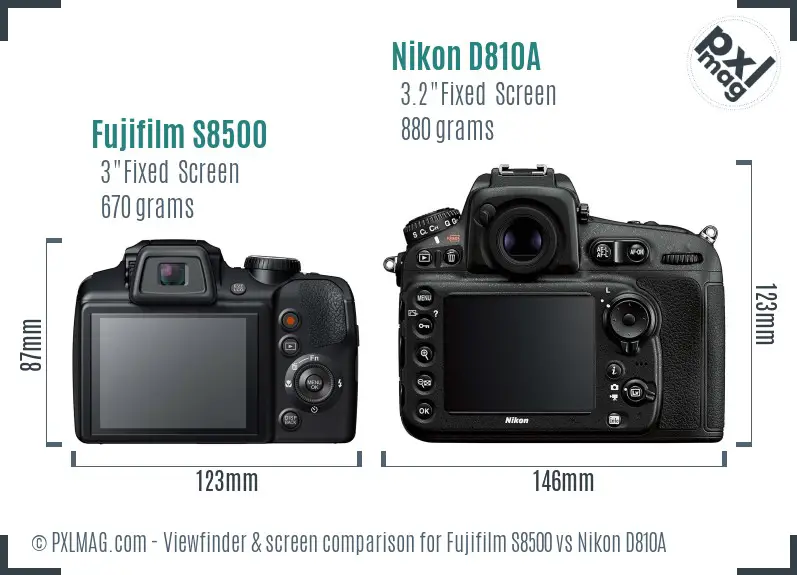 Fujifilm S8500 vs Nikon D810A Screen and Viewfinder comparison