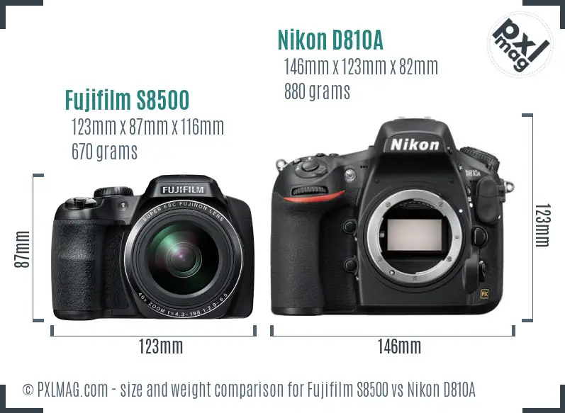 Fujifilm S8500 vs Nikon D810A size comparison