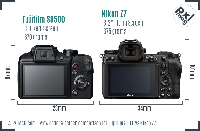 Fujifilm S8500 vs Nikon Z7 Screen and Viewfinder comparison