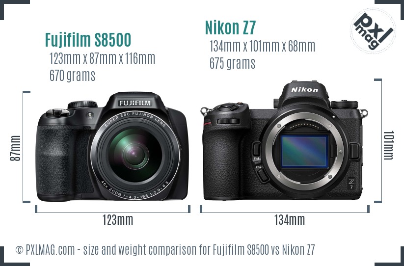 Fujifilm S8500 vs Nikon Z7 size comparison