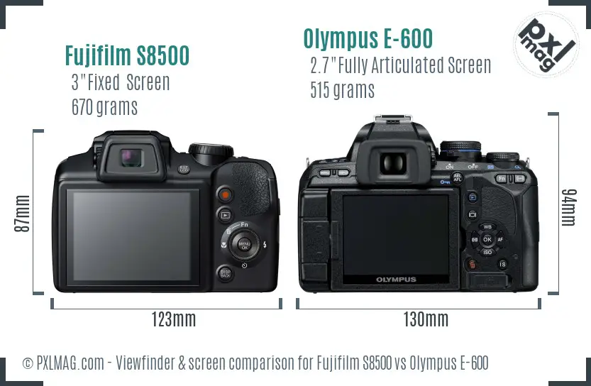 Fujifilm S8500 vs Olympus E-600 Screen and Viewfinder comparison