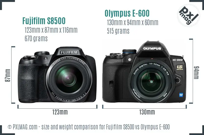 Fujifilm S8500 vs Olympus E-600 size comparison