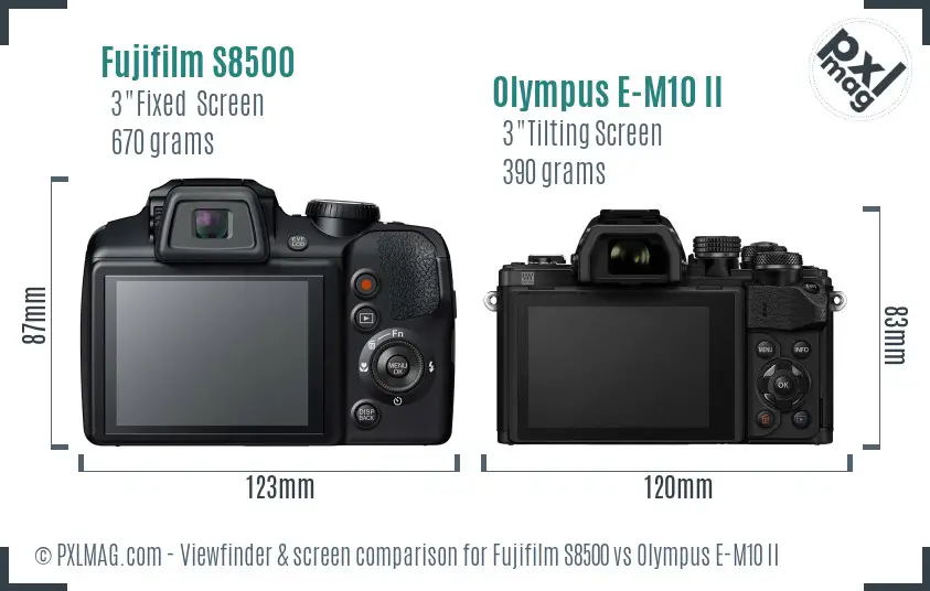 Fujifilm S8500 vs Olympus E-M10 II Screen and Viewfinder comparison