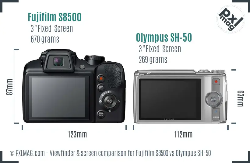 Fujifilm S8500 vs Olympus SH-50 Screen and Viewfinder comparison