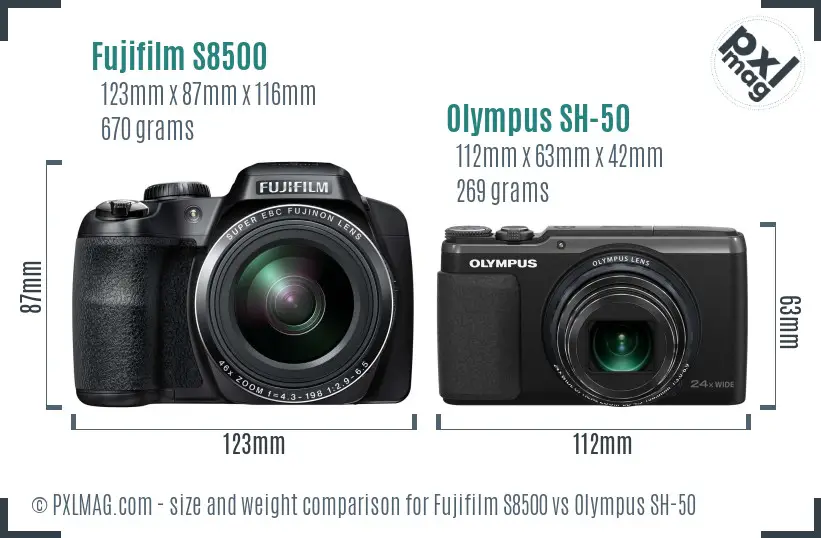 Fujifilm S8500 vs Olympus SH-50 size comparison