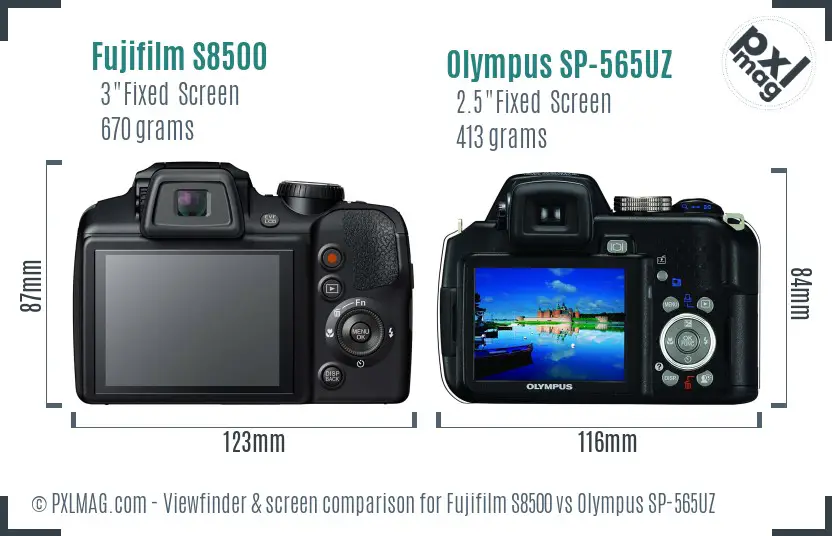 Fujifilm S8500 vs Olympus SP-565UZ Screen and Viewfinder comparison