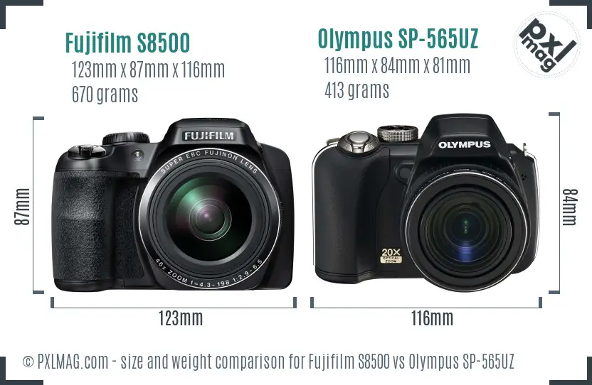 Fujifilm S8500 vs Olympus SP-565UZ size comparison
