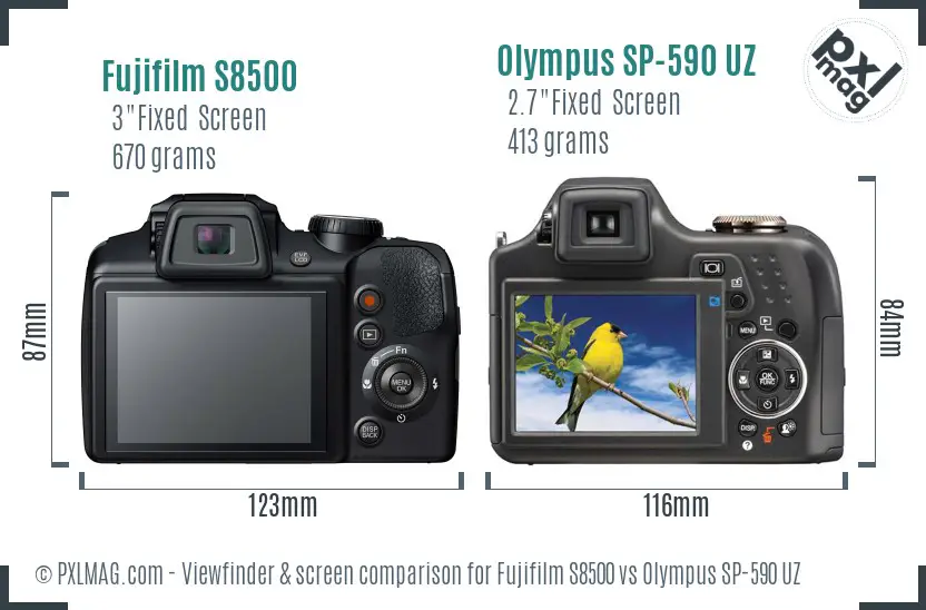 Fujifilm S8500 vs Olympus SP-590 UZ Screen and Viewfinder comparison