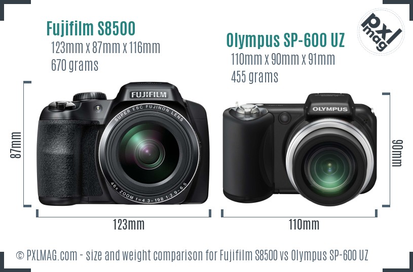 Fujifilm S8500 vs Olympus SP-600 UZ size comparison