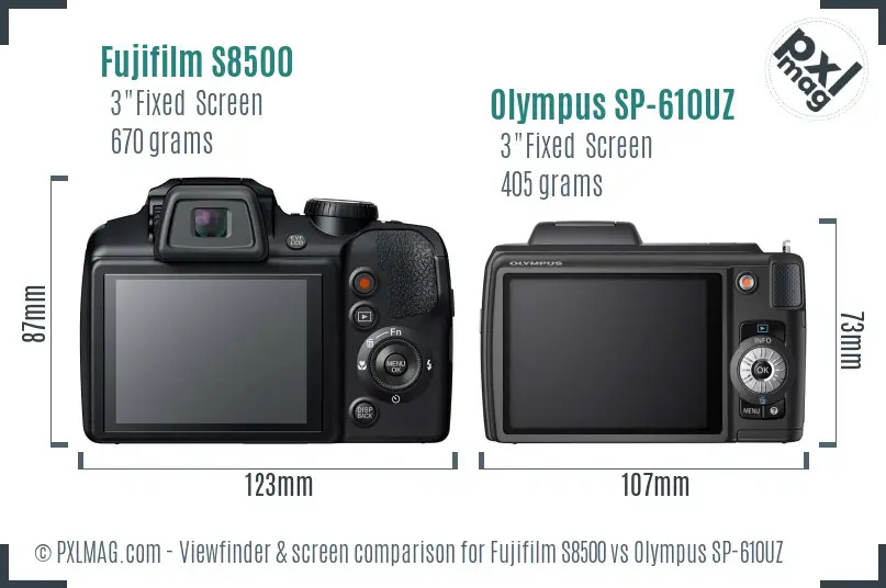 Fujifilm S8500 vs Olympus SP-610UZ Screen and Viewfinder comparison Fujifilm S8500 vs Olympus SP-610UZ Screen and Viewfinder comparison