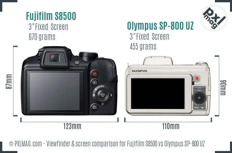 Fujifilm S8500 vs Olympus SP-800 UZ Screen and Viewfinder comparison