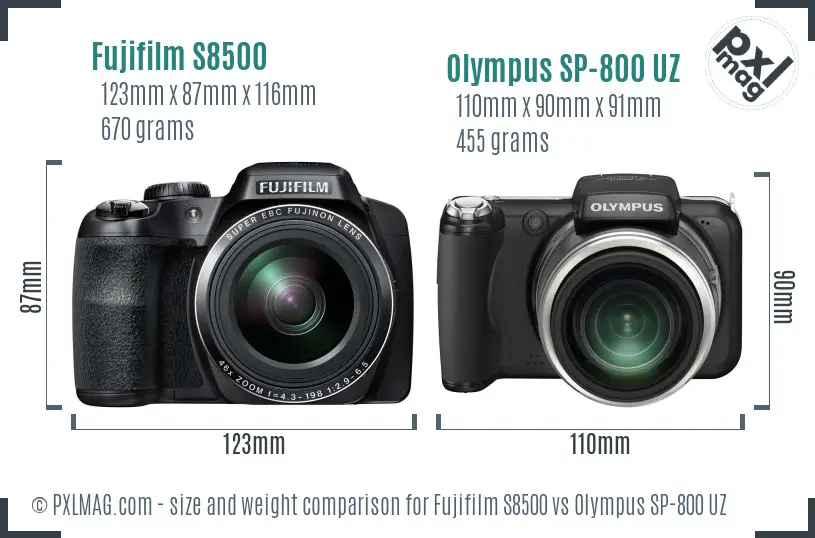 Fujifilm S8500 vs Olympus SP-800 UZ size comparison