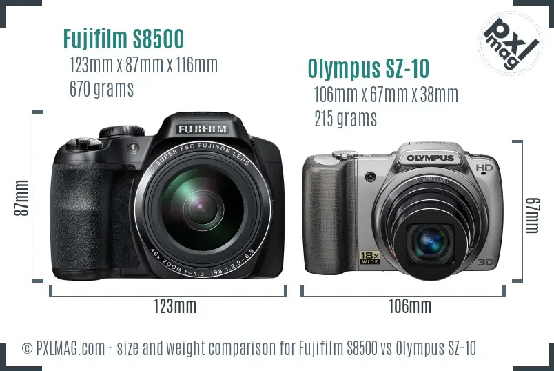 Fujifilm S8500 vs Olympus SZ-10 size comparison