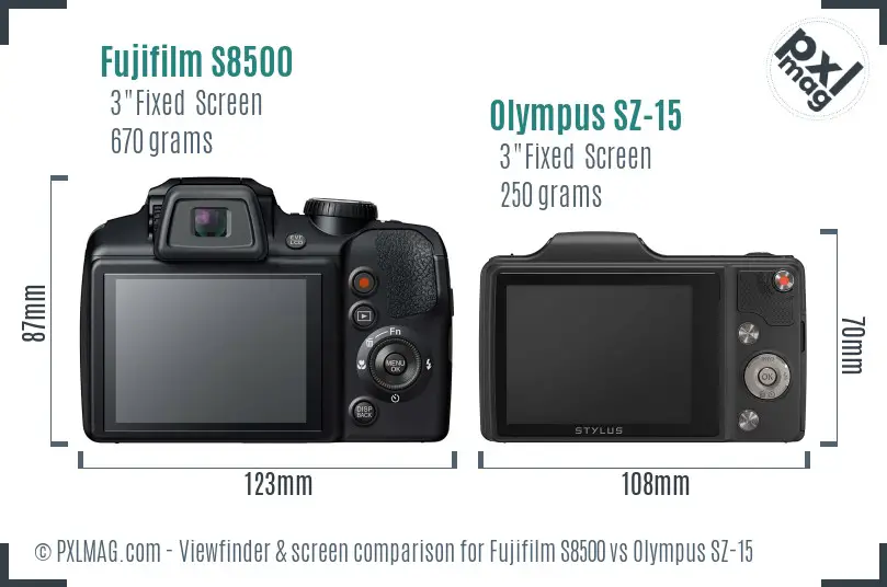 Fujifilm S8500 vs Olympus SZ-15 Screen and Viewfinder comparison