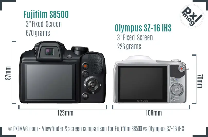 Fujifilm S8500 vs Olympus SZ-16 iHS Screen and Viewfinder comparison
