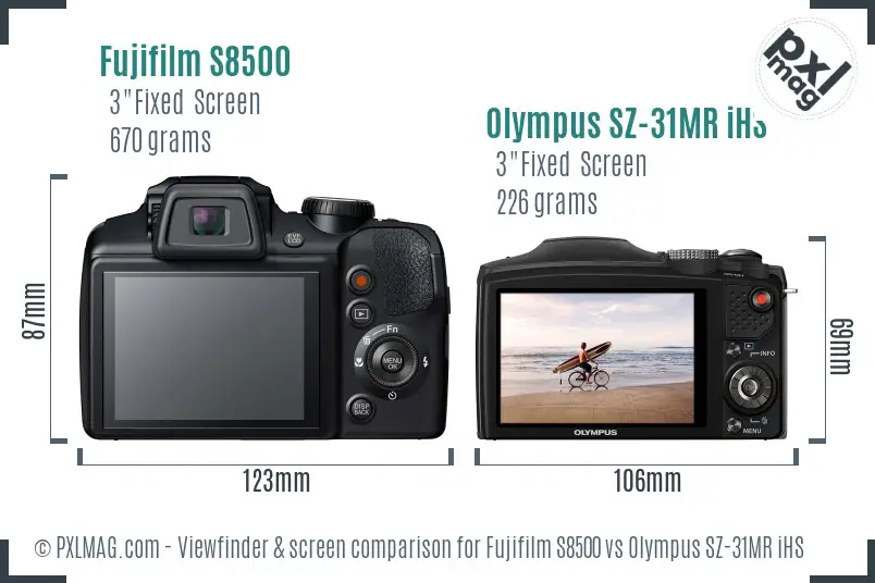 Fujifilm S8500 vs Olympus SZ-31MR iHS Screen and Viewfinder comparison