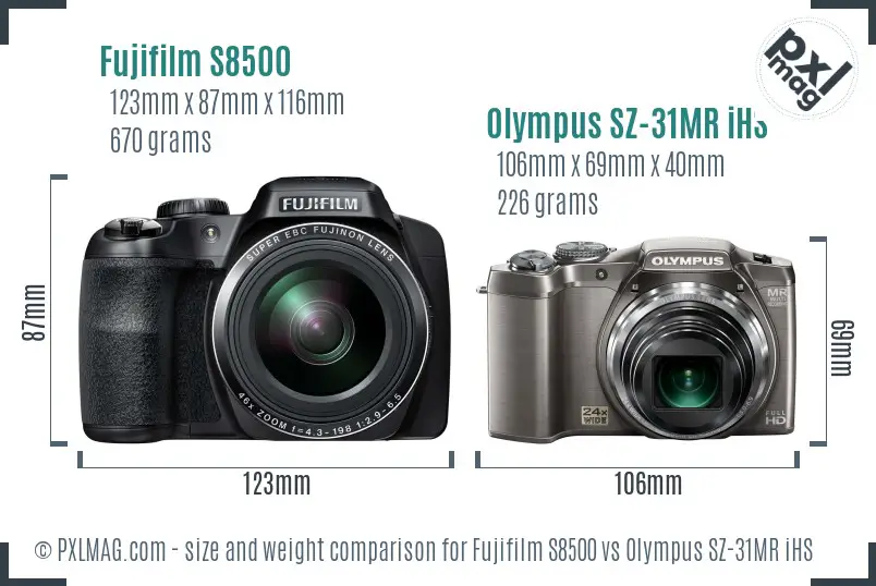 Fujifilm S8500 vs Olympus SZ-31MR iHS size comparison