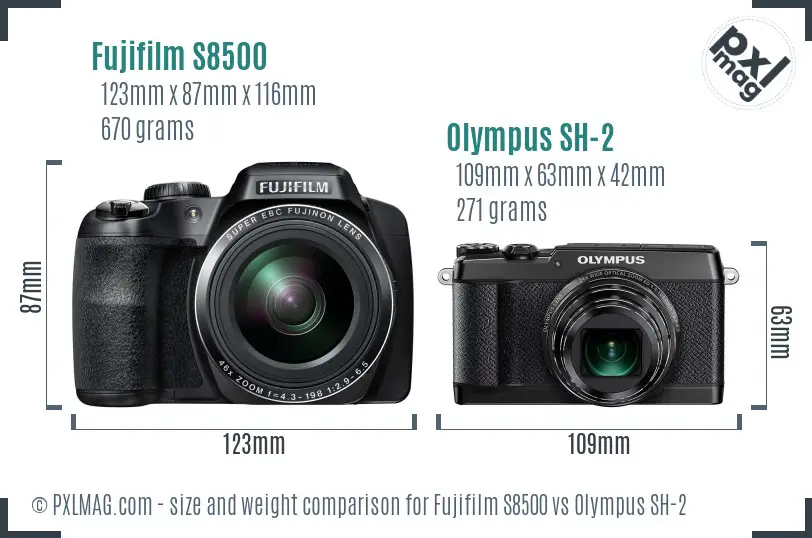 Fujifilm S8500 vs Olympus SH-2 size comparison