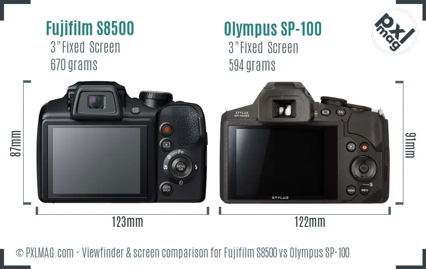 Fujifilm S8500 vs Olympus SP-100 Screen and Viewfinder comparison