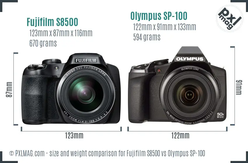 Fujifilm S8500 vs Olympus SP-100 size comparison