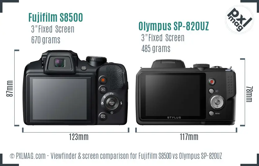 Fujifilm S8500 vs Olympus SP-820UZ Screen and Viewfinder comparison