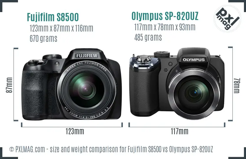 Fujifilm S8500 vs Olympus SP-820UZ size comparison
