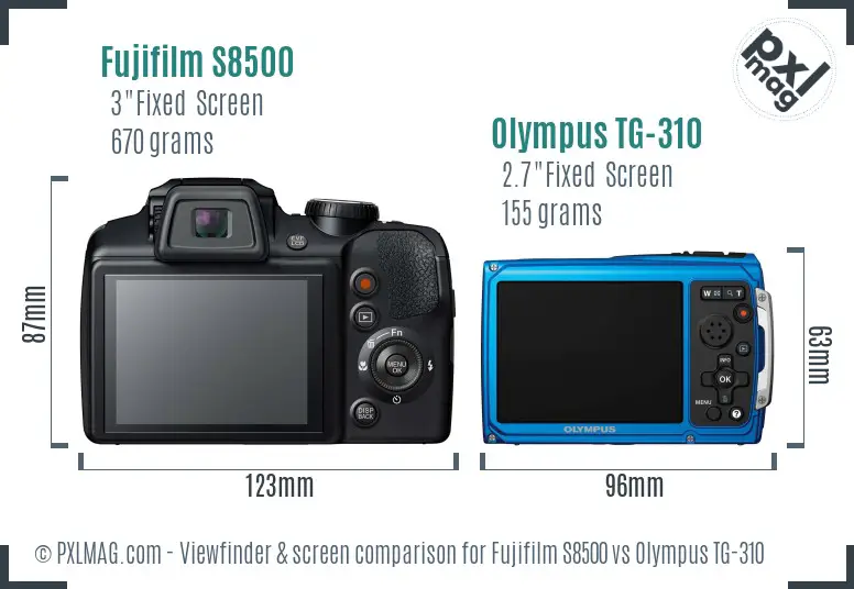 Fujifilm S8500 vs Olympus TG-310 Screen and Viewfinder comparison