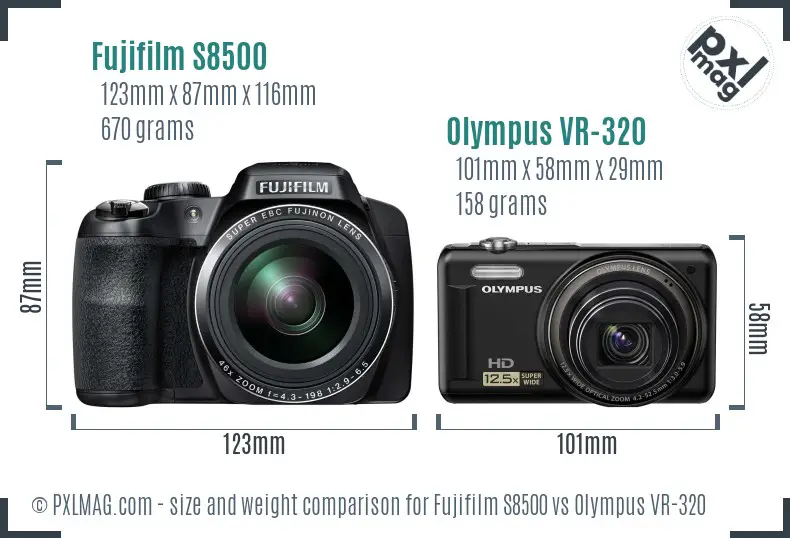 Fujifilm S8500 vs Olympus VR-320 size comparison