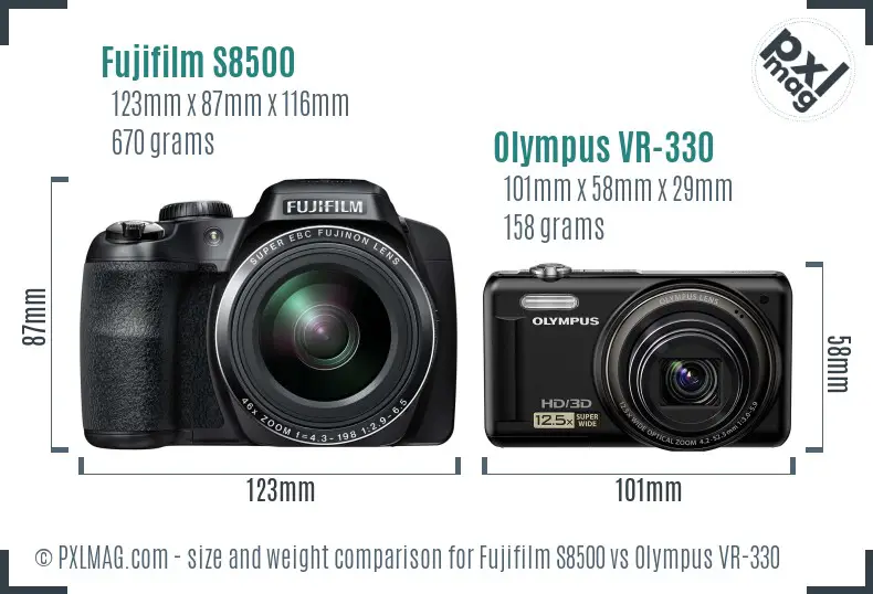 Fujifilm S8500 vs Olympus VR-330 size comparison