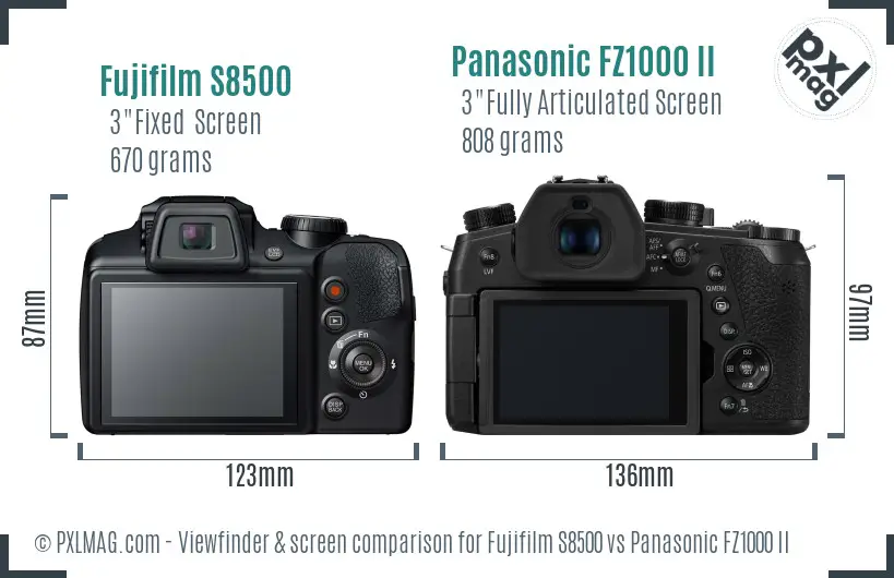 Fujifilm S8500 vs Panasonic FZ1000 II Screen and Viewfinder comparison