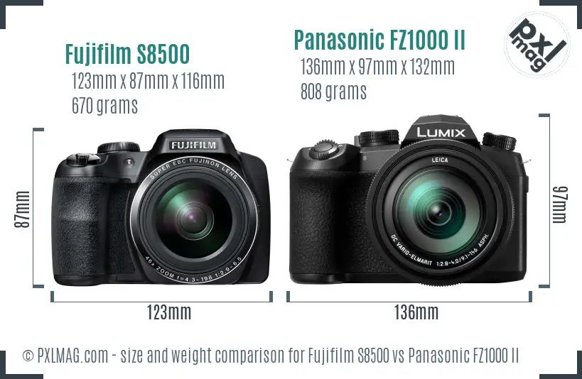 Fujifilm S8500 vs Panasonic FZ1000 II size comparison