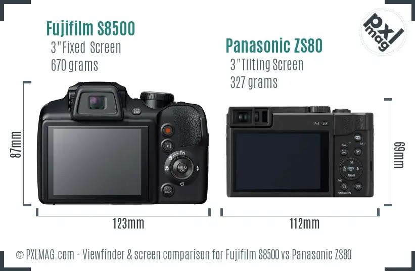 Fujifilm S8500 vs Panasonic ZS80 Screen and Viewfinder comparison