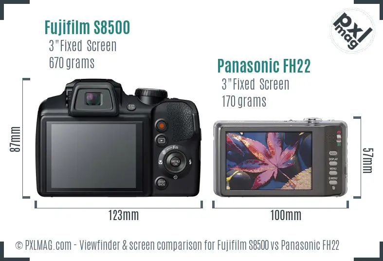 Fujifilm S8500 vs Panasonic FH22 Screen and Viewfinder comparison