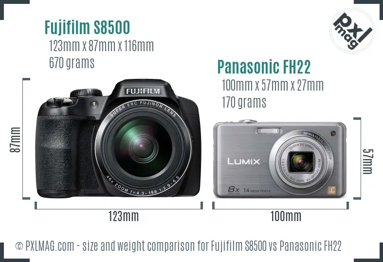Fujifilm S8500 vs Panasonic FH22 size comparison