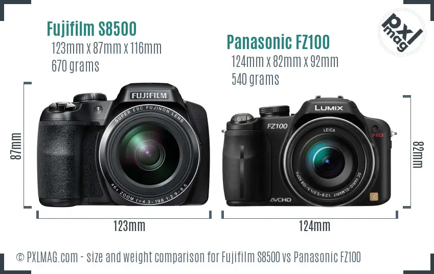 Fujifilm S8500 vs Panasonic FZ100 size comparison