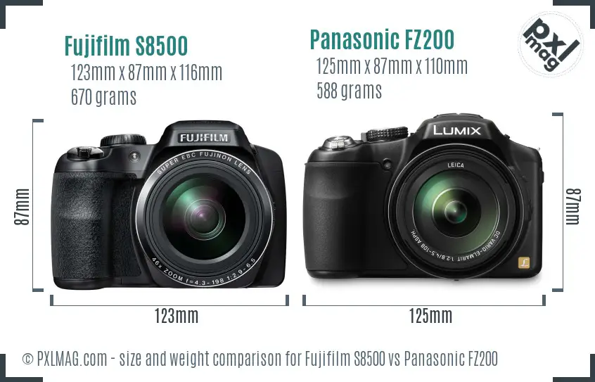 Fujifilm S8500 vs Panasonic FZ200 size comparison