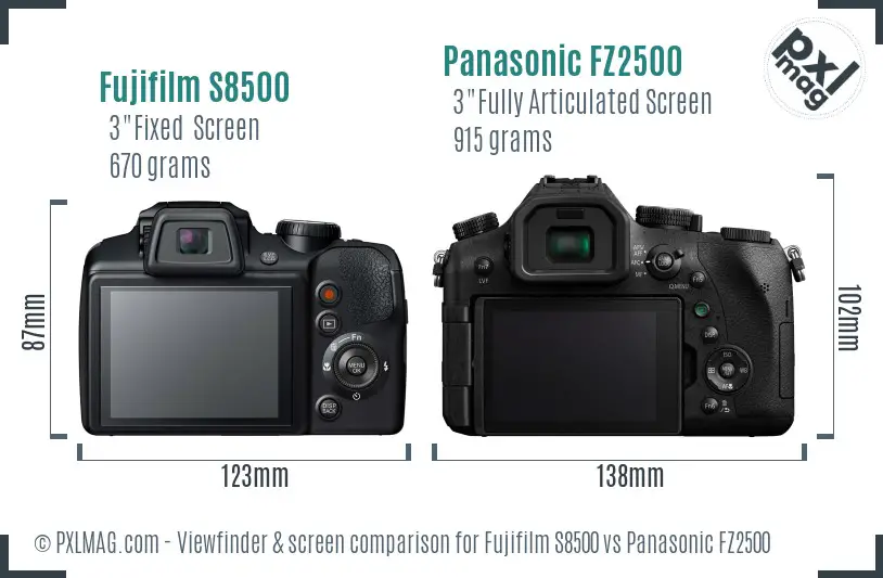 Fujifilm S8500 vs Panasonic FZ2500 Screen and Viewfinder comparison