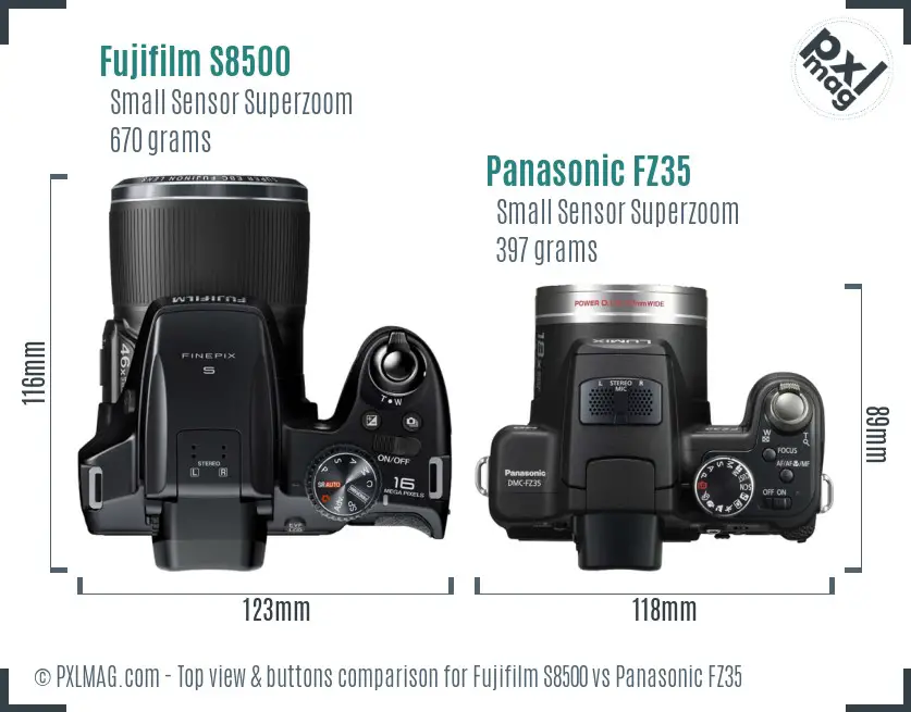 Fujifilm S8500 vs Panasonic FZ35 top view buttons comparison