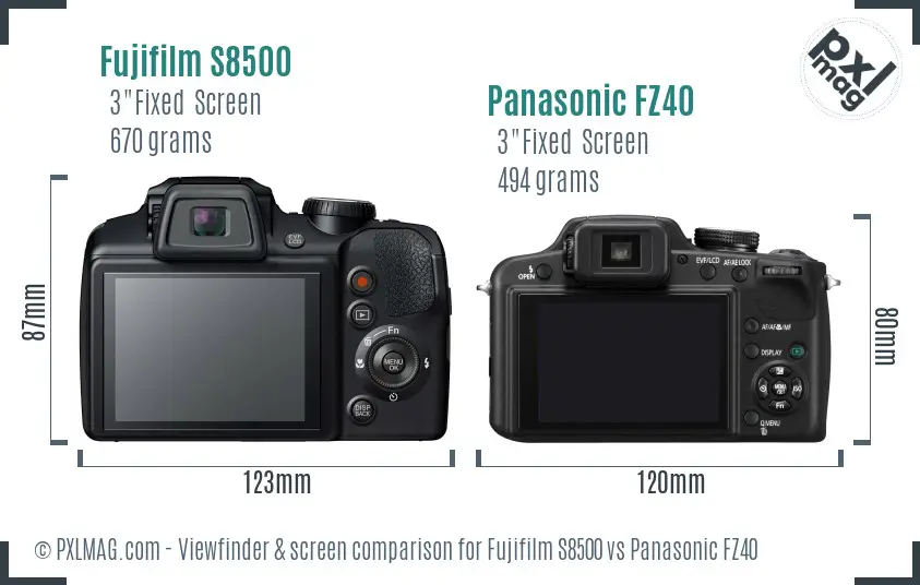 Fujifilm S8500 vs Panasonic FZ40 Screen and Viewfinder comparison
